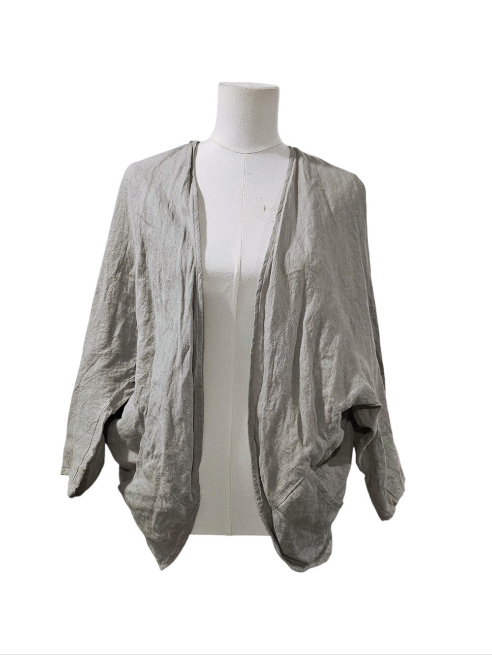 The Maybe Collection 100% Linen Open Front Cardigan With Pockets O/S Lagenlook